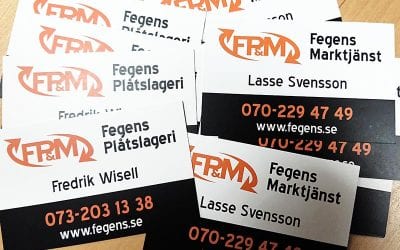 Dubbelsidiga visitkort till Fegens Marktjänst & Plåtslageri